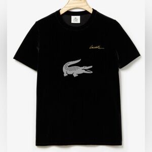 Lacoste Velvet Short Sleeve Shirt with Gold Lettering
